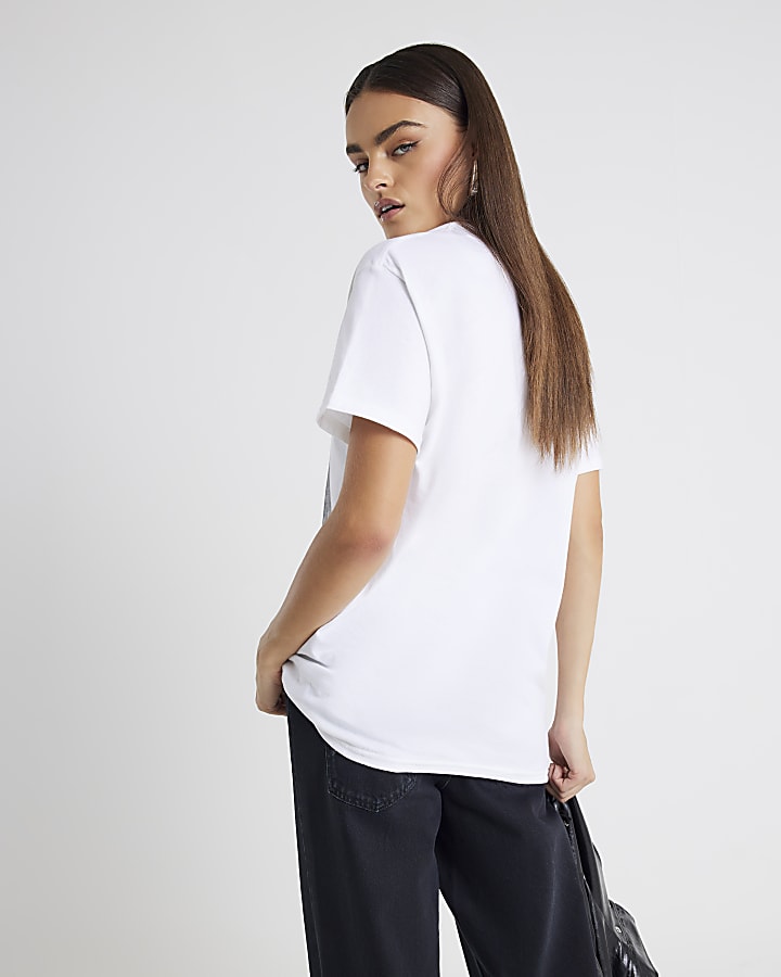 White Short Sleeve Glitter Cami Paris T-shirt