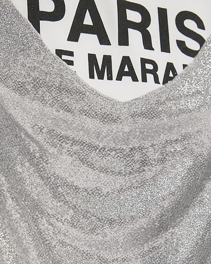 White Short Sleeve Glitter Cami Paris T-shirt