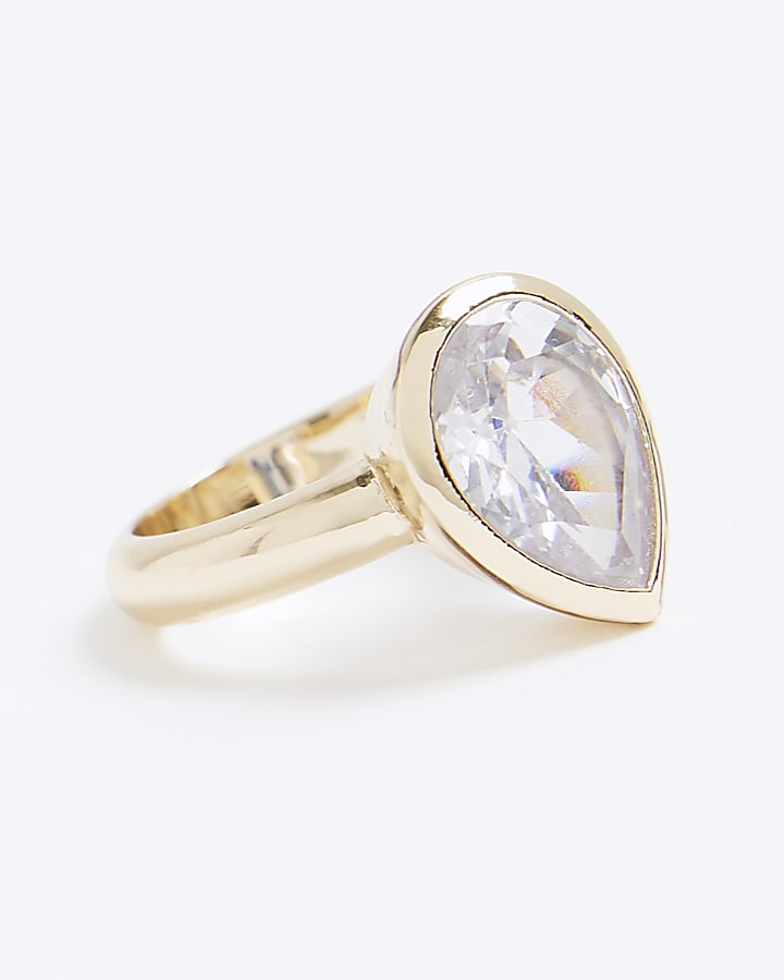 Gold Pear Stone Ring