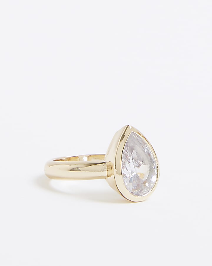 Gold Pear Stone Ring