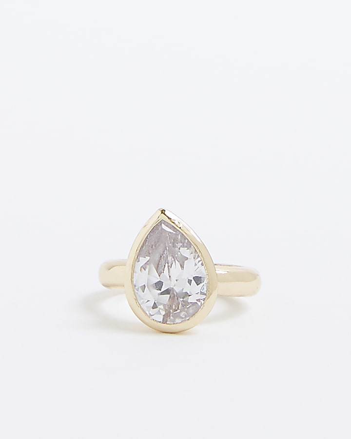 Gold Pear Stone Ring