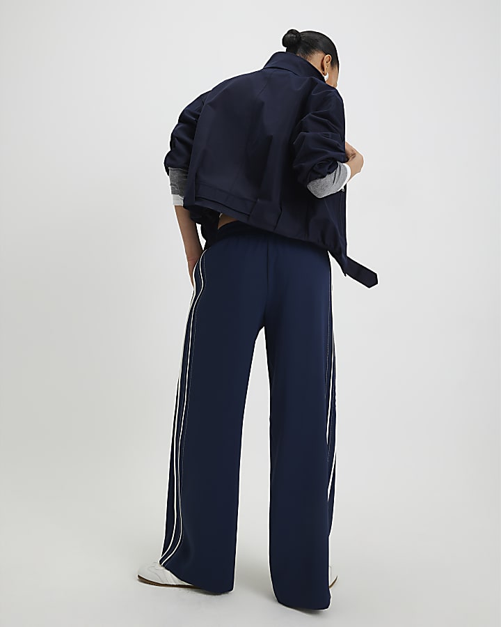 Navy Side Stripe Wide Leg Joggers