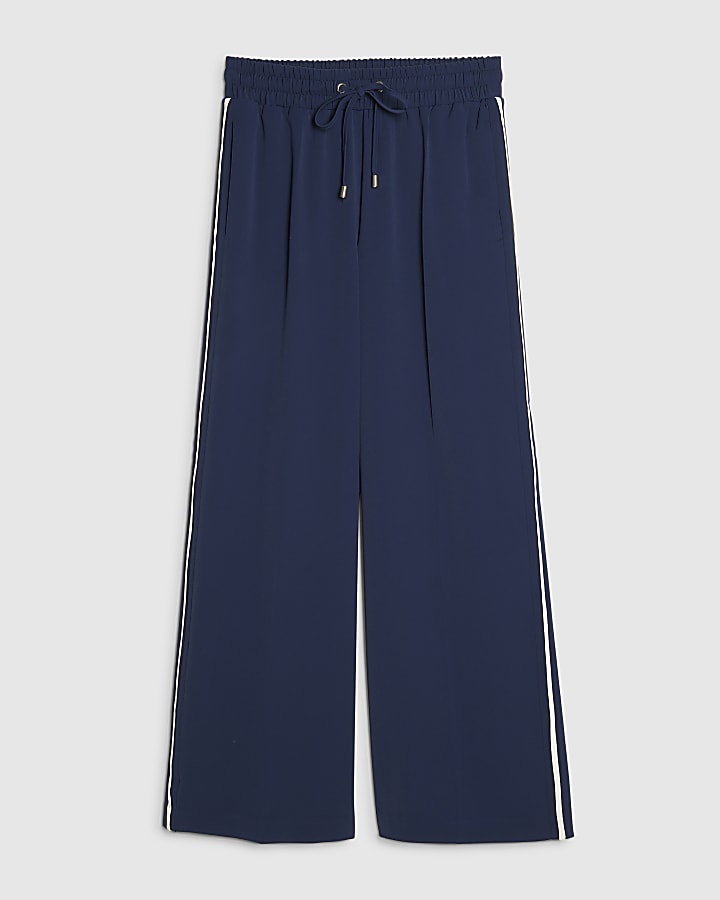 Navy Side Stripe Wide Leg Joggers
