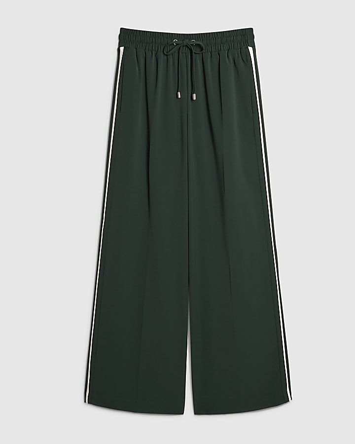 Green Side Stripe Wide Leg Joggers