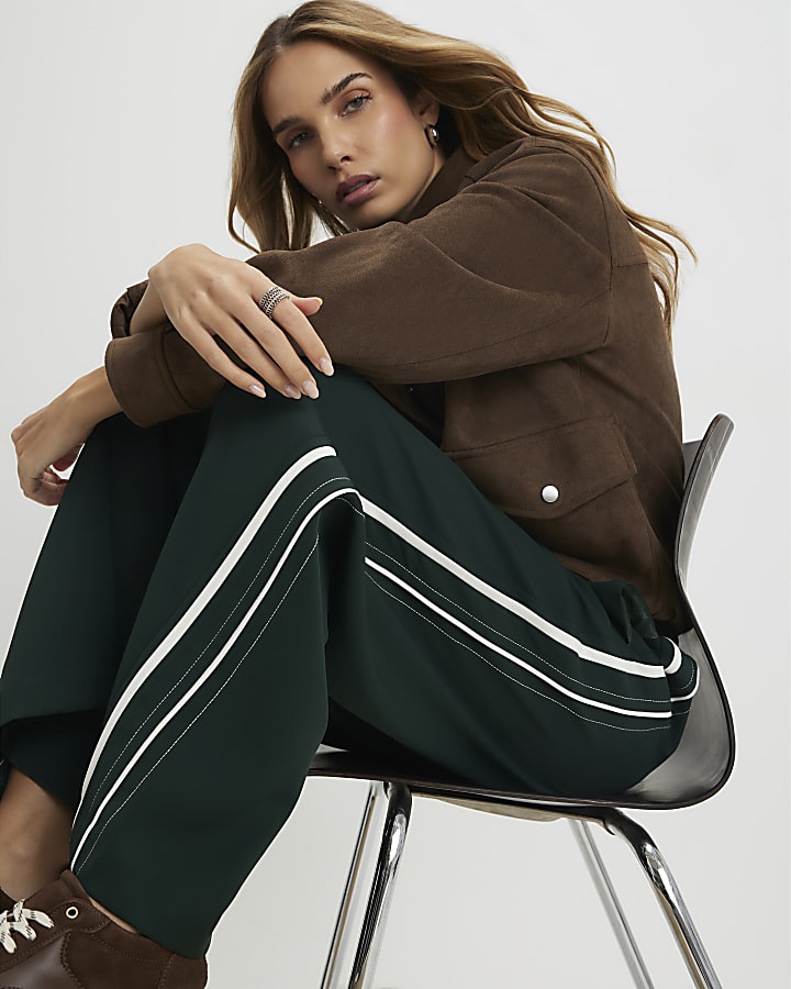 Green Side Stripe Wide Leg Joggers