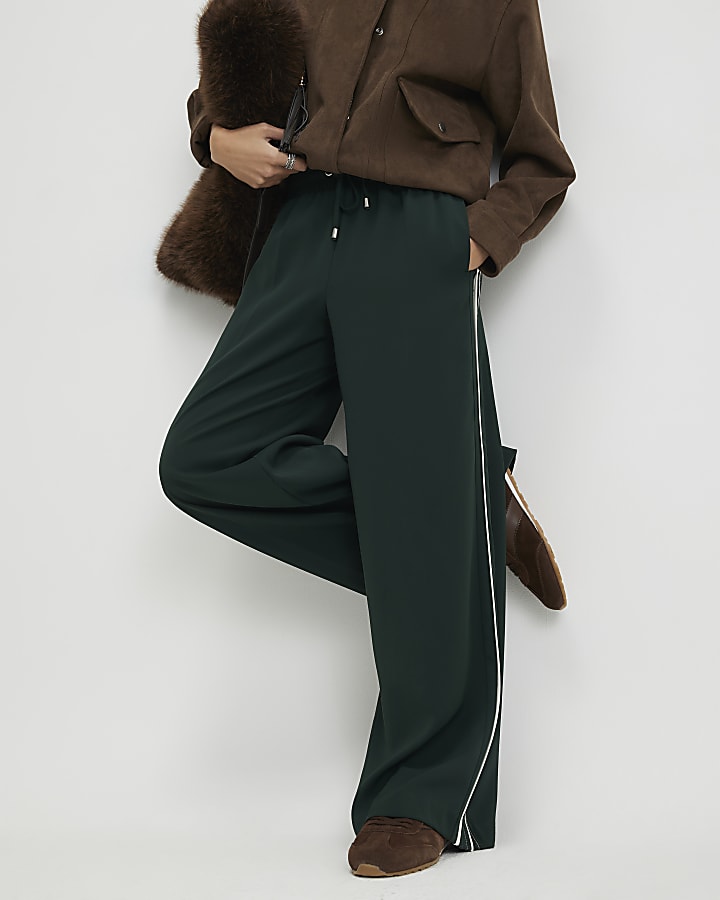 Green Side Stripe Wide Leg Joggers