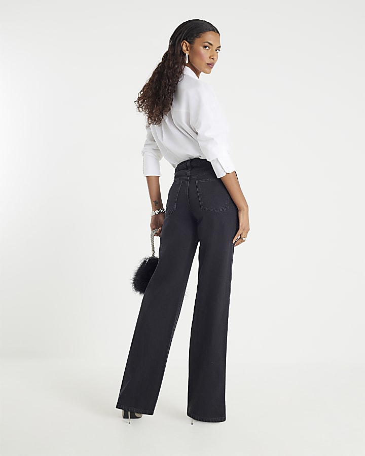 Black Relaxed Straight Embellished Jeans