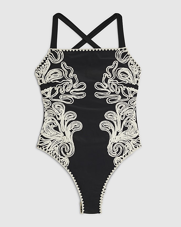 Black Cornelli Print Swimsuit