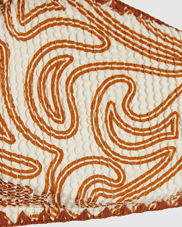 Orange Cornelli Print Bandeau Bikini Top