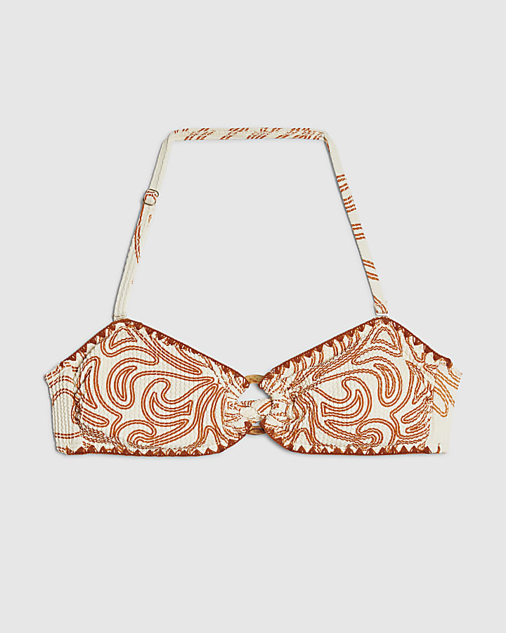 Orange Cornelli Print Bandeau Bikini Top