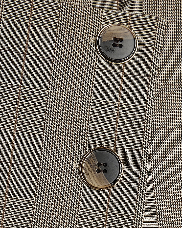 Beige Check Print Asymmetric Wrap Skort