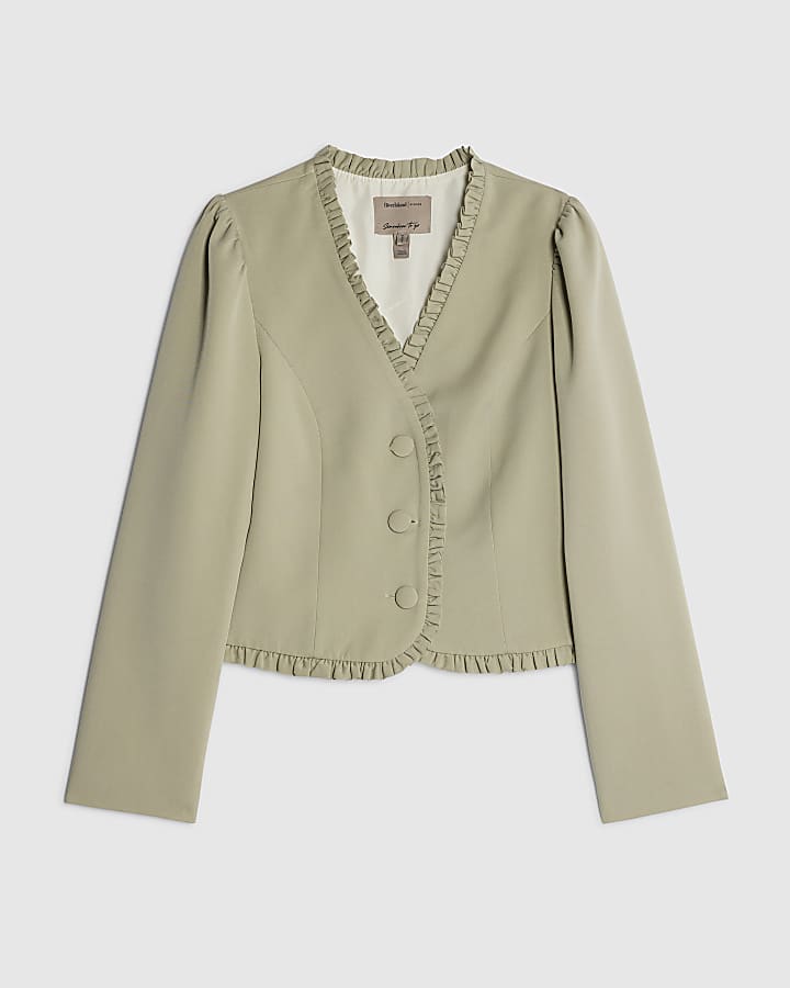 Green Long Sleeve Frilled Blazer