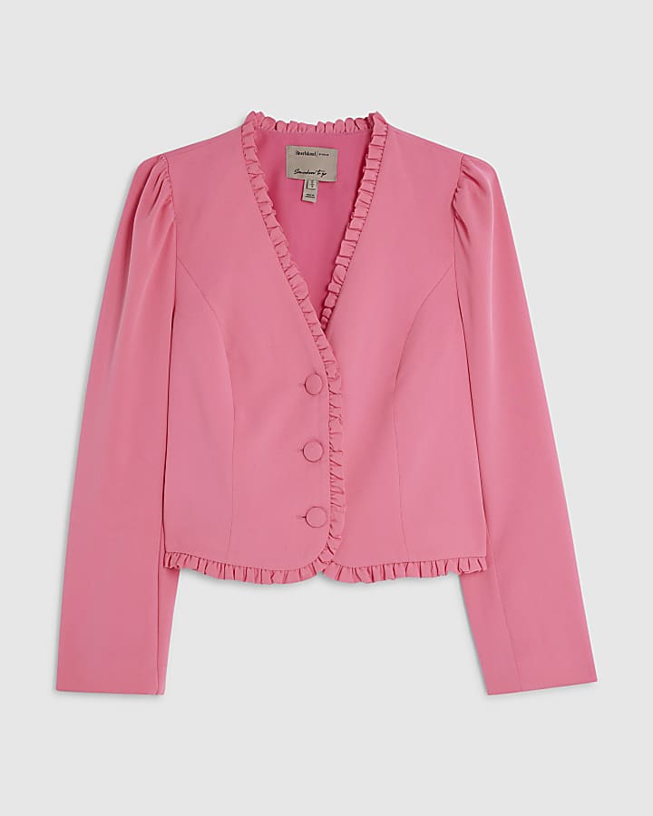 Pink Long Sleeve Frill Trim Jacket