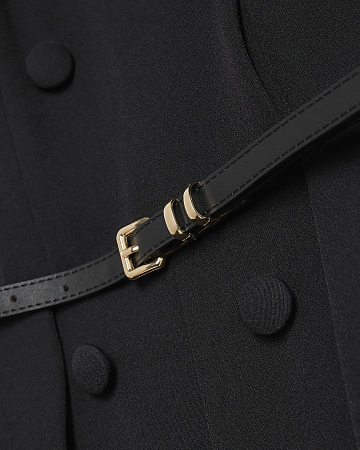 Black Belted Pleated Waist Jumpsuit