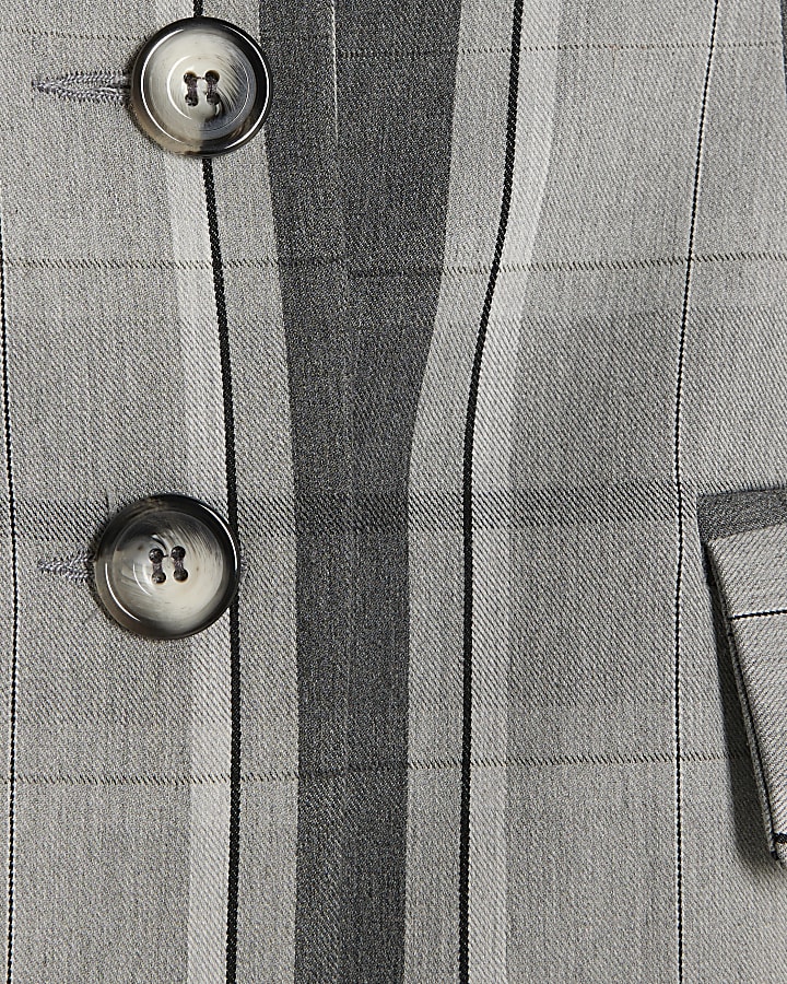 Grey Cinch Waist Check Blazer