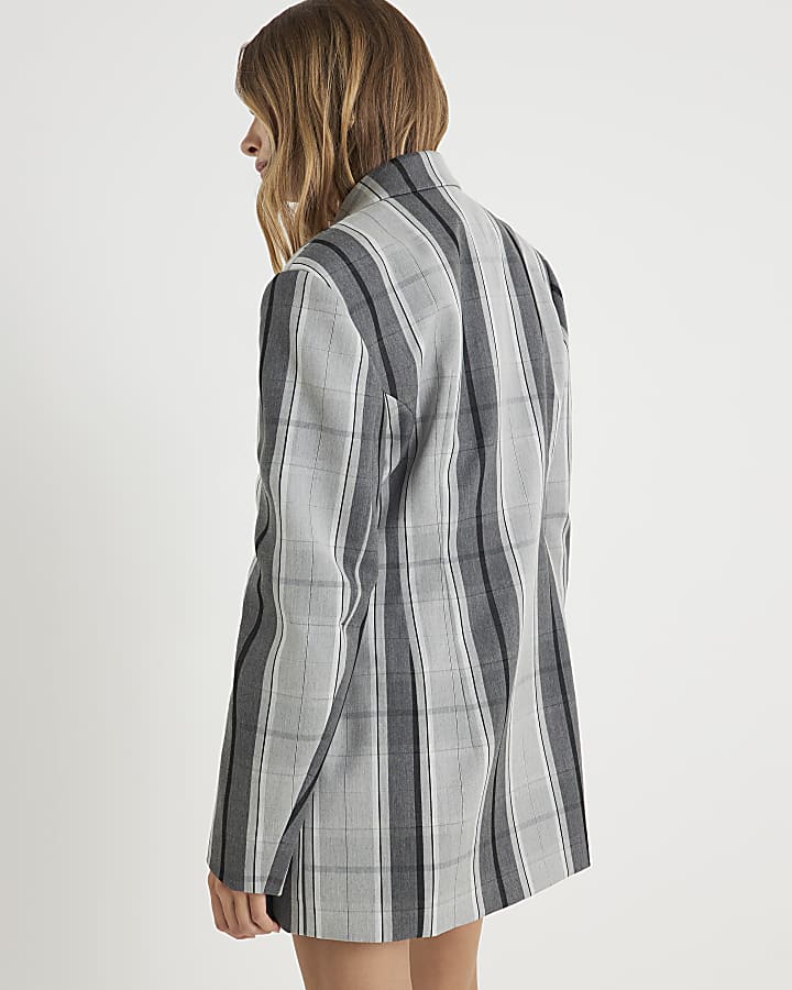 Grey Cinch Waist Check Blazer