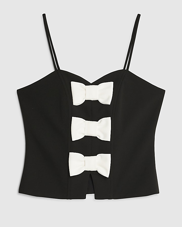 Black Sleeveless Bow Cami Top