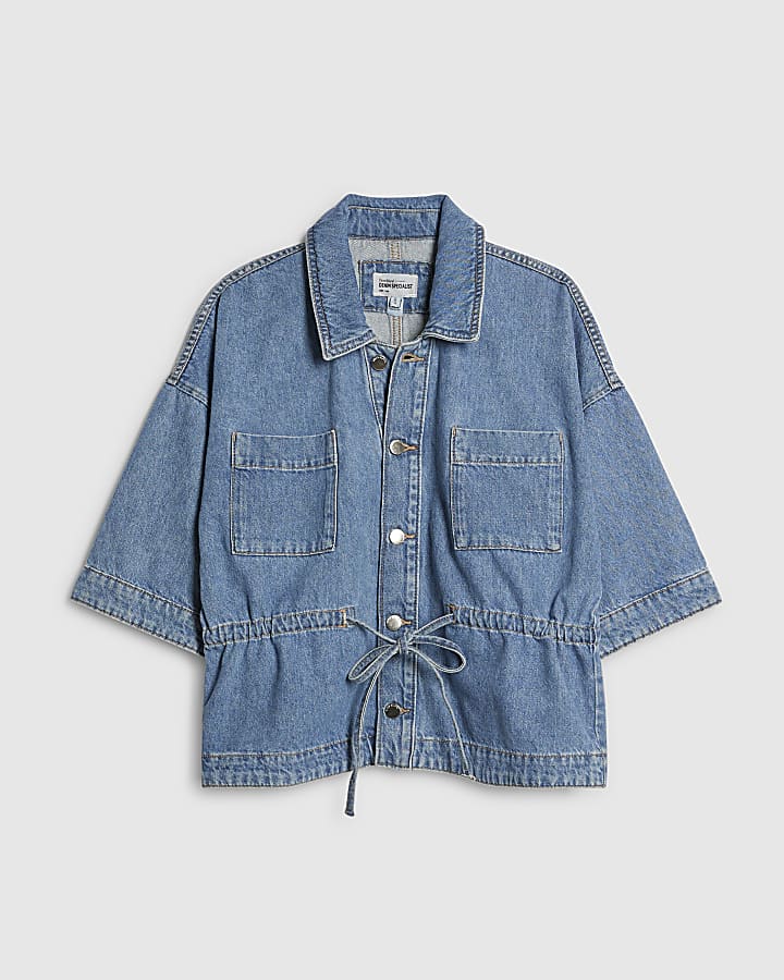 Blue Denim Tie Front Top