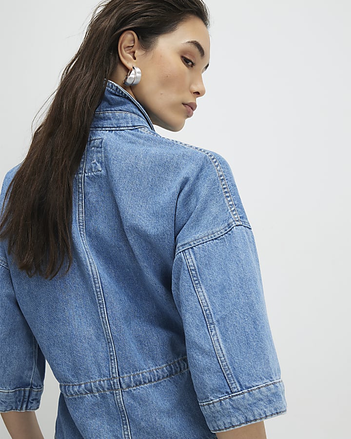 Blue Denim Tie Front Top