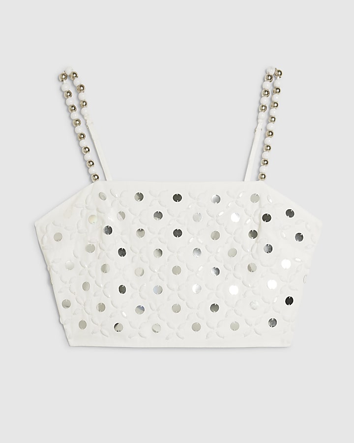 White Embellished Beach Crop Top