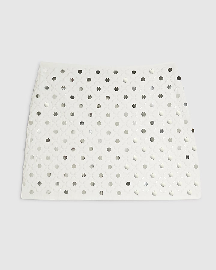 White Embellished Mini Beach Skirt