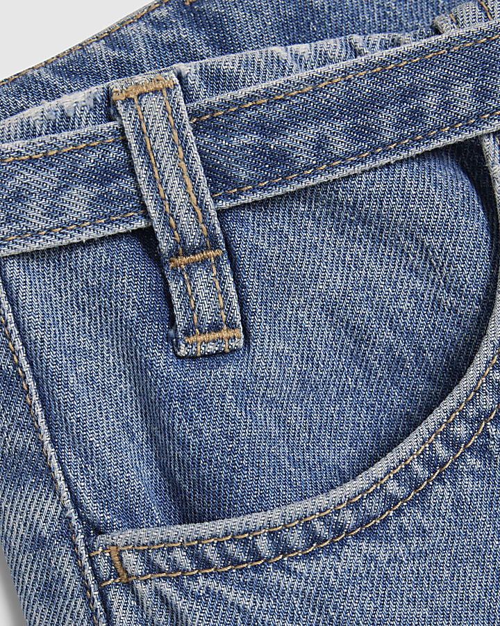 Blue Wide Leg Tie Front Jeans