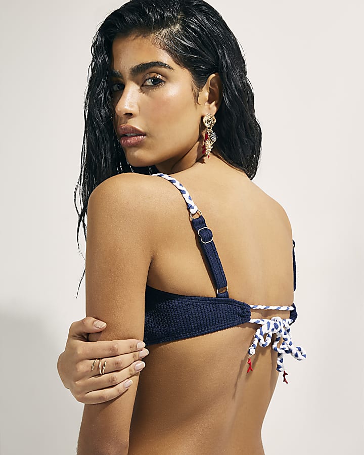 Navy Rope Trim Bikini Top