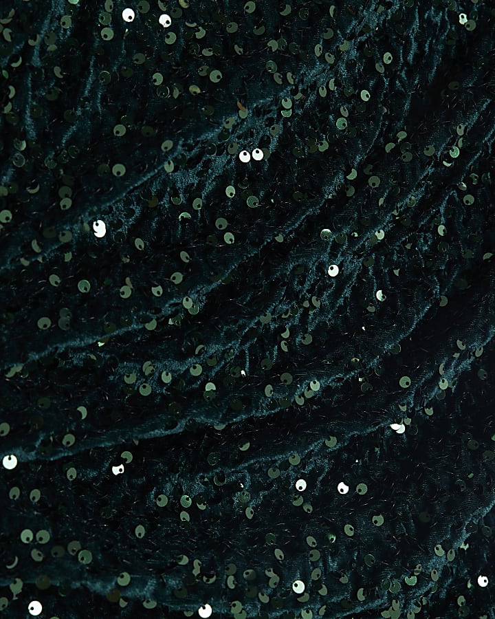 Green Short Sleeve Velvet Sequin Midi dress