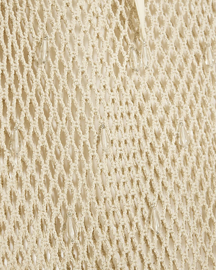 Cream Crochet Embellished Midi Beach Skirt