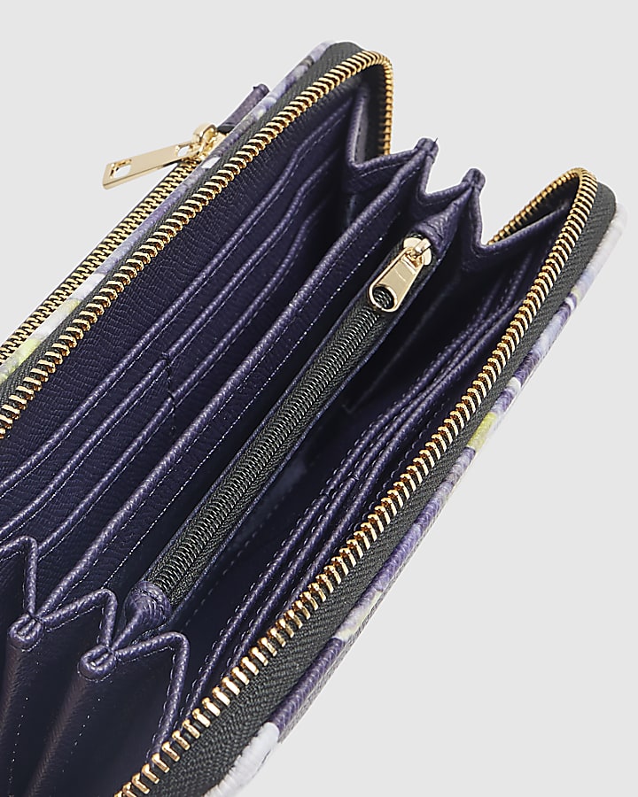 Navy Large Floral Pocket Front Purse