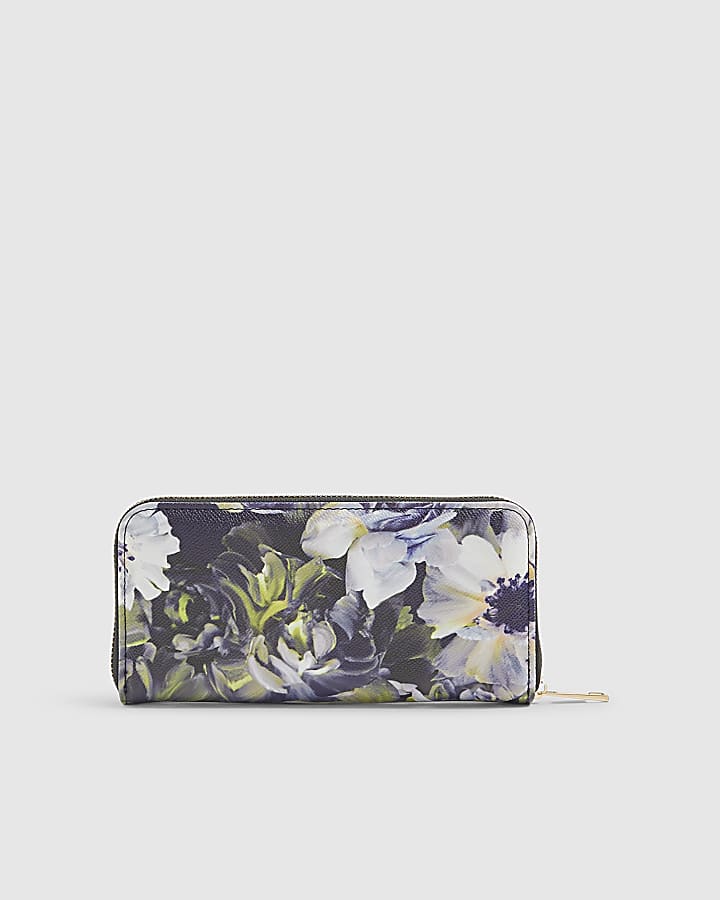 Navy Large Floral Pocket Front Purse