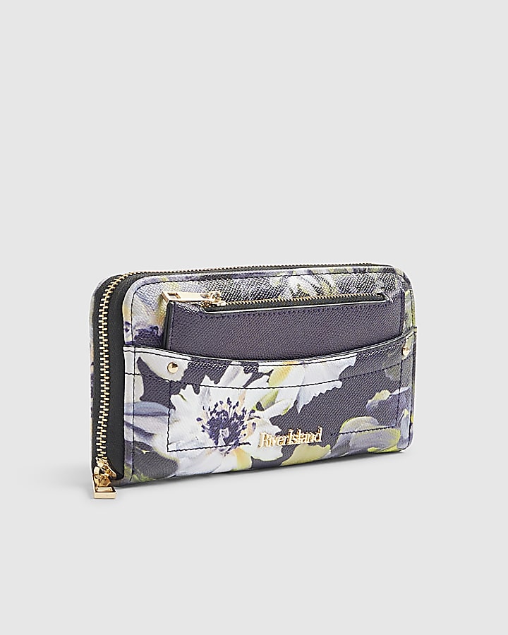 Navy Large Floral Pocket Front Purse