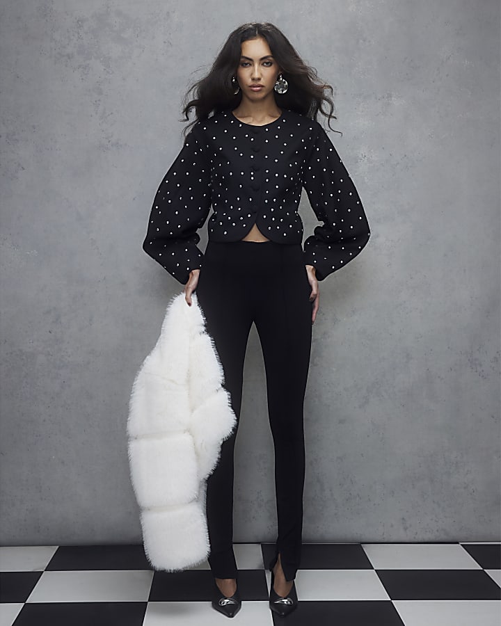 Black Studded Cocoon Sleeve Cropped Jacket
