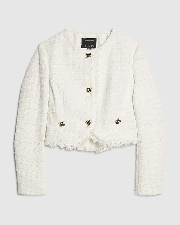 Petite Cream Boucle Long Sleeve Trophy Jacket