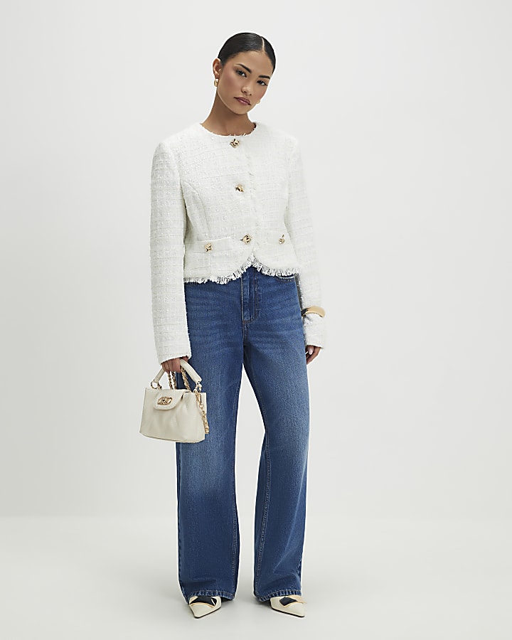 Petite Cream Boucle Long Sleeve Trophy Jacket