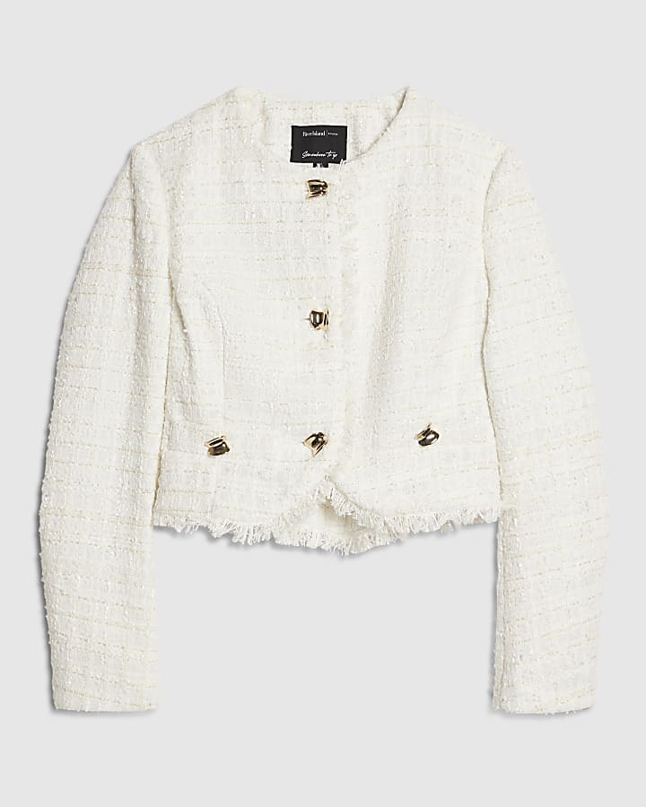 Petite Cream Boucle Long Sleeve Trophy Jacket
