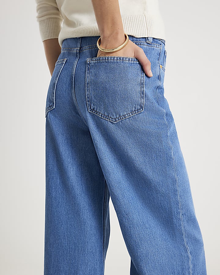 Blue High Rise Wide Leg Jeans