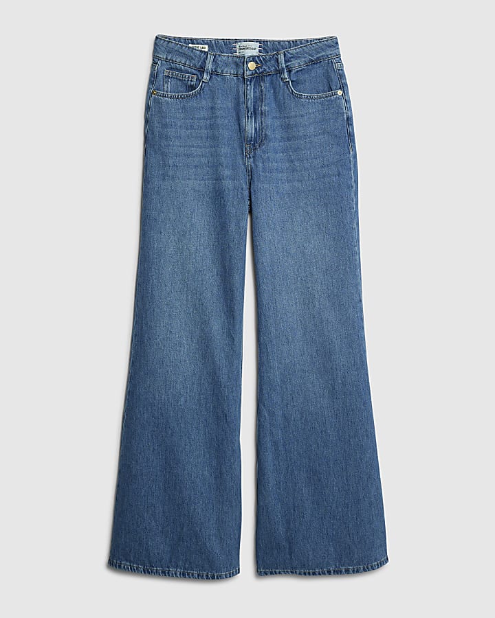 Blue High Rise Wide Leg Jeans