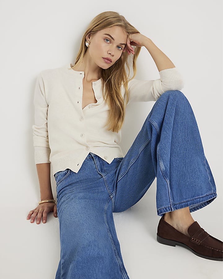 Blue High Rise Wide Leg Jeans