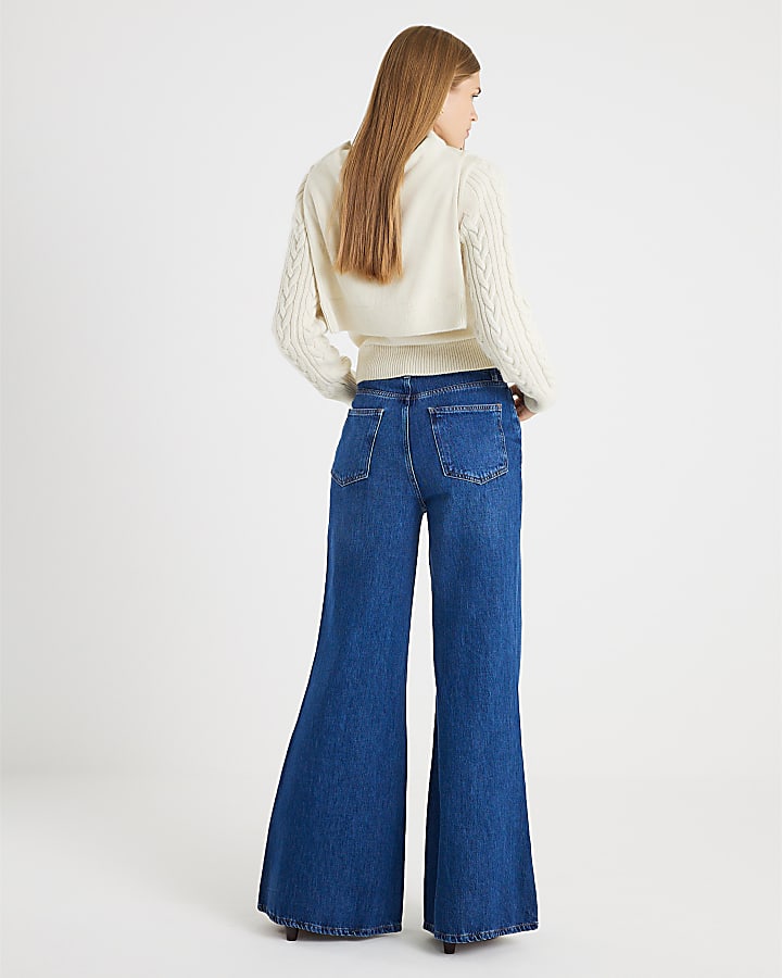 Blue High Rise Soft Wide Leg Jeans