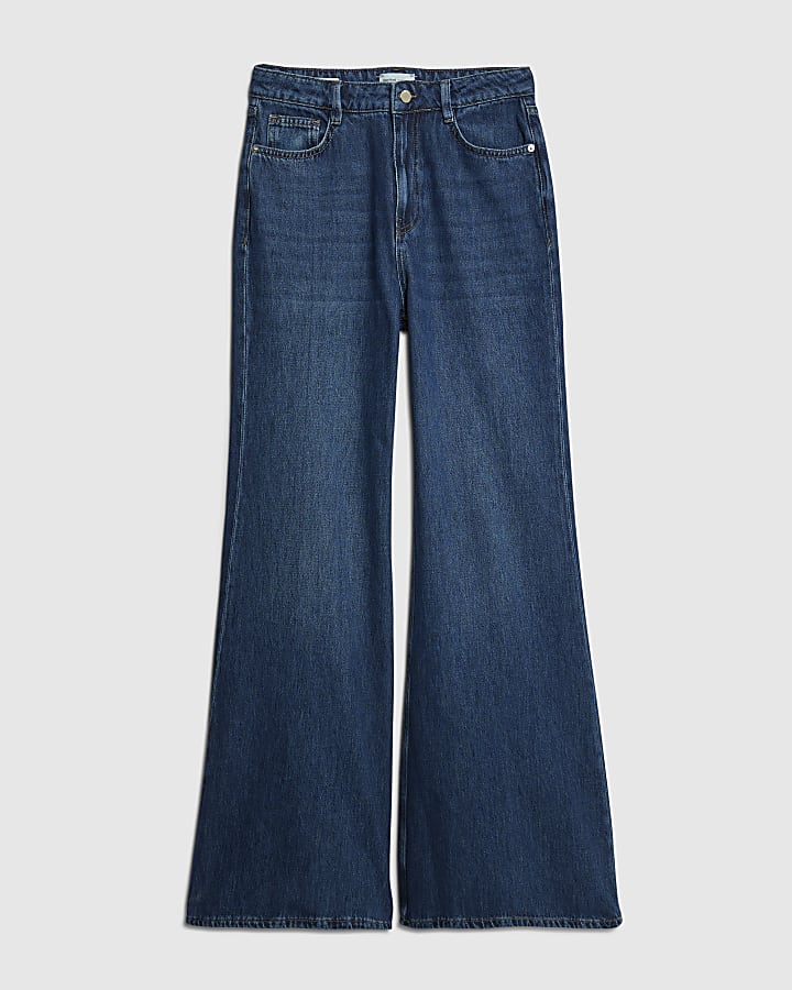 Blue High Rise Soft Wide Leg Jeans