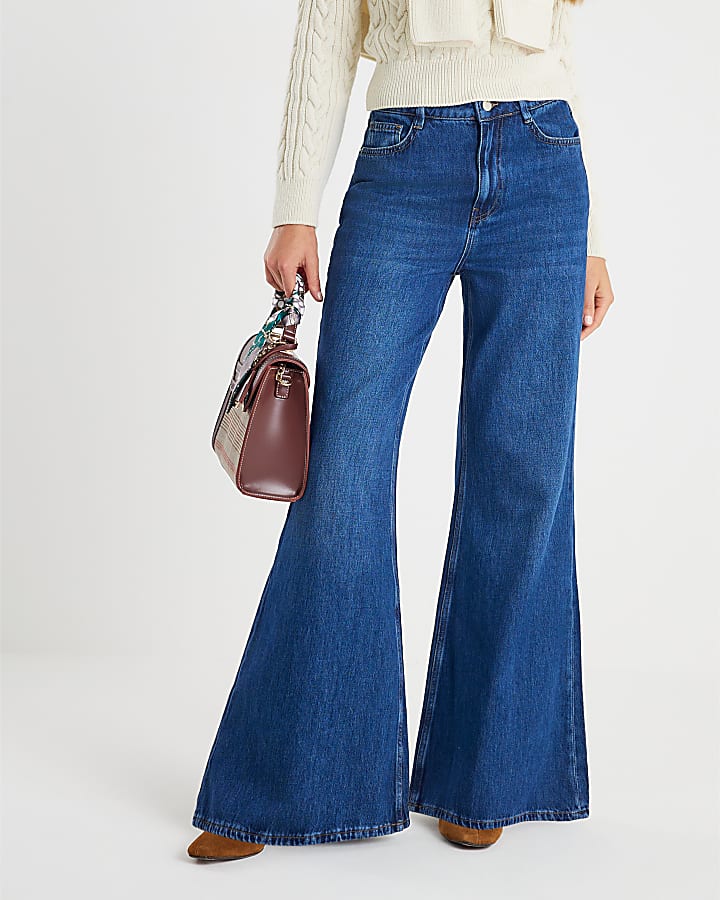 Blue High Rise Soft Wide Leg Jeans