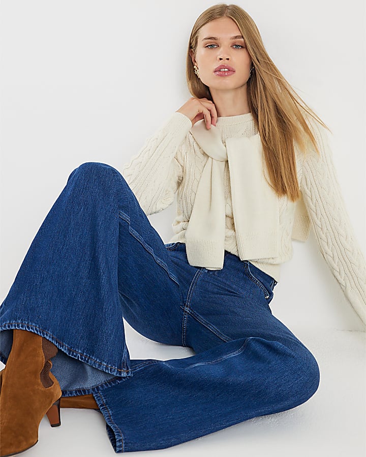 Blue High Rise Soft Wide Leg Jeans