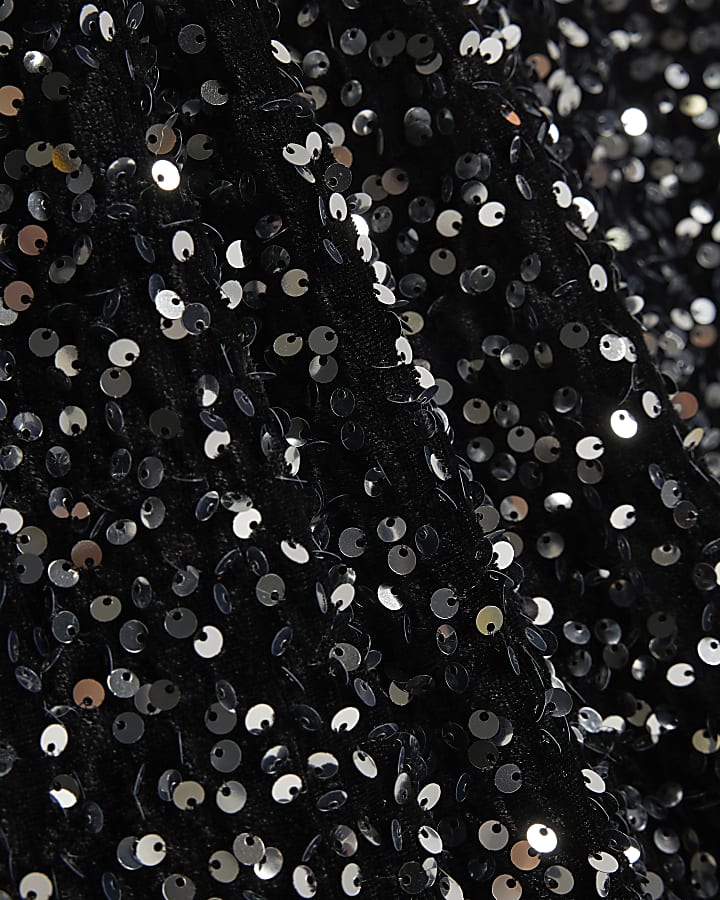 Black Velvet Sequin Long Sleeve Mini Dress