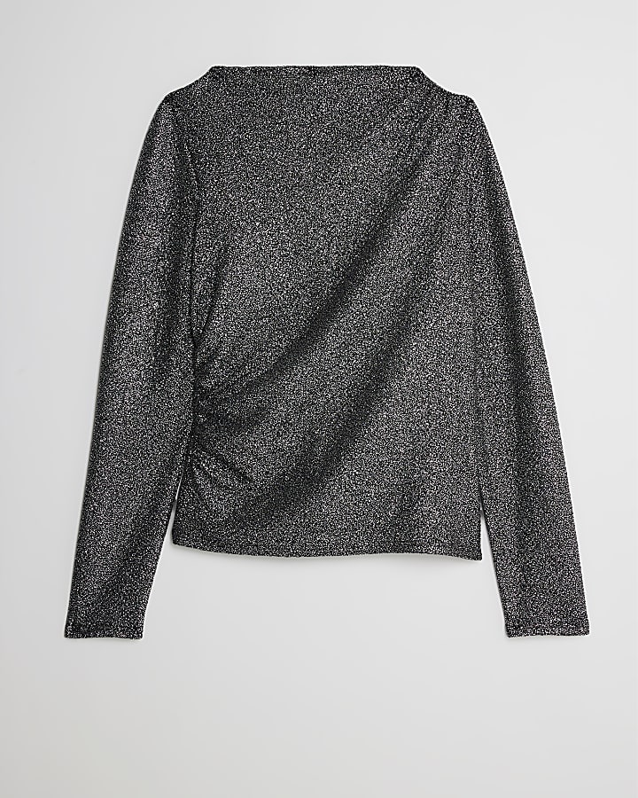 Silver Glitter Drape Top
