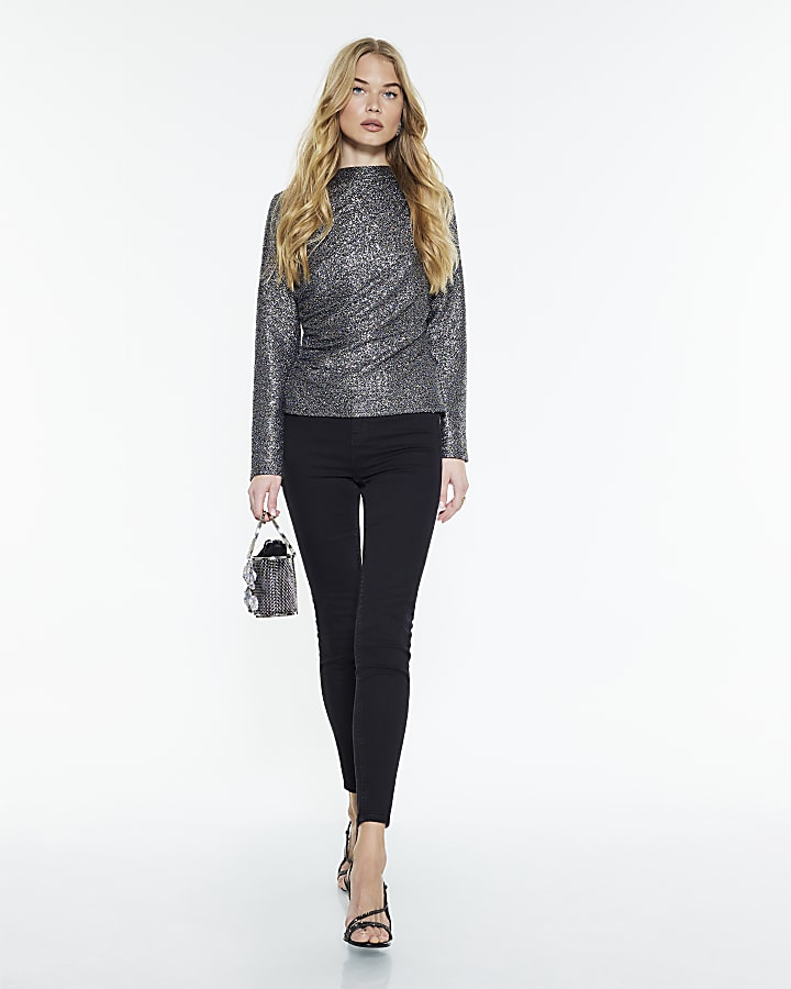 Silver Glitter Drape Top