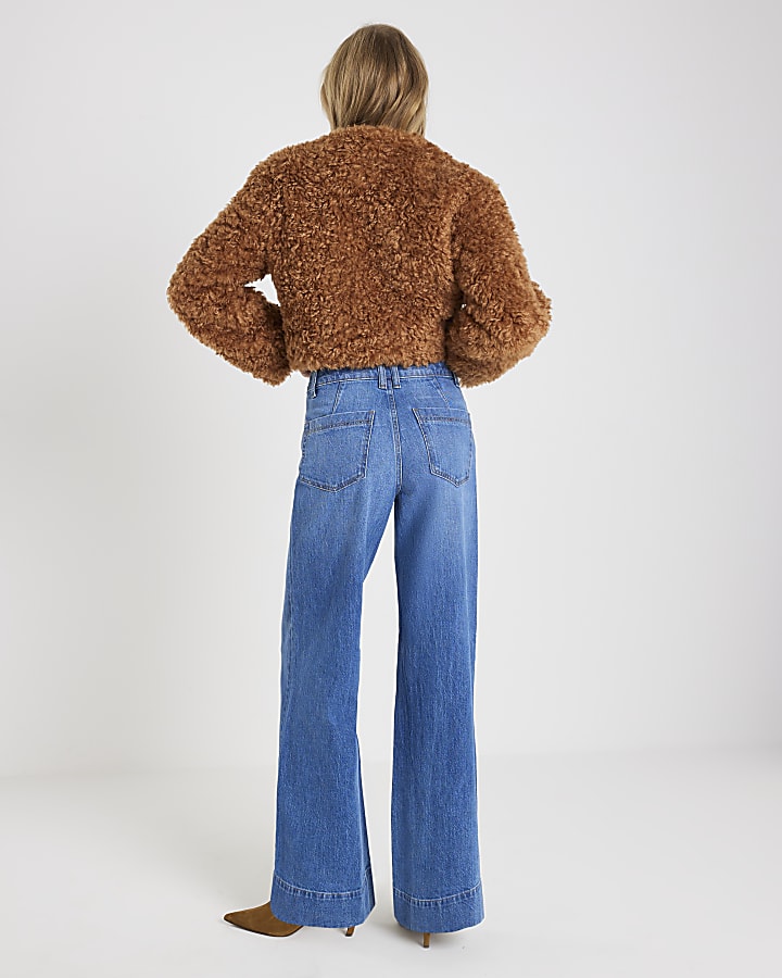 Blue High Rise Front Pocket Palazzo Jeans