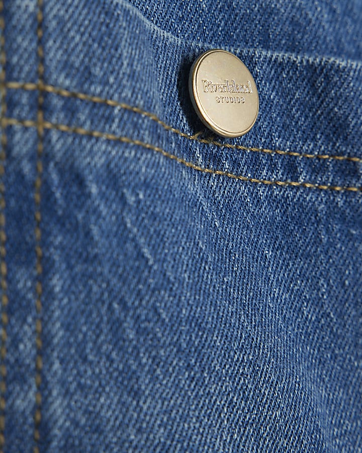 Blue High Rise Front Pocket Palazzo Jeans