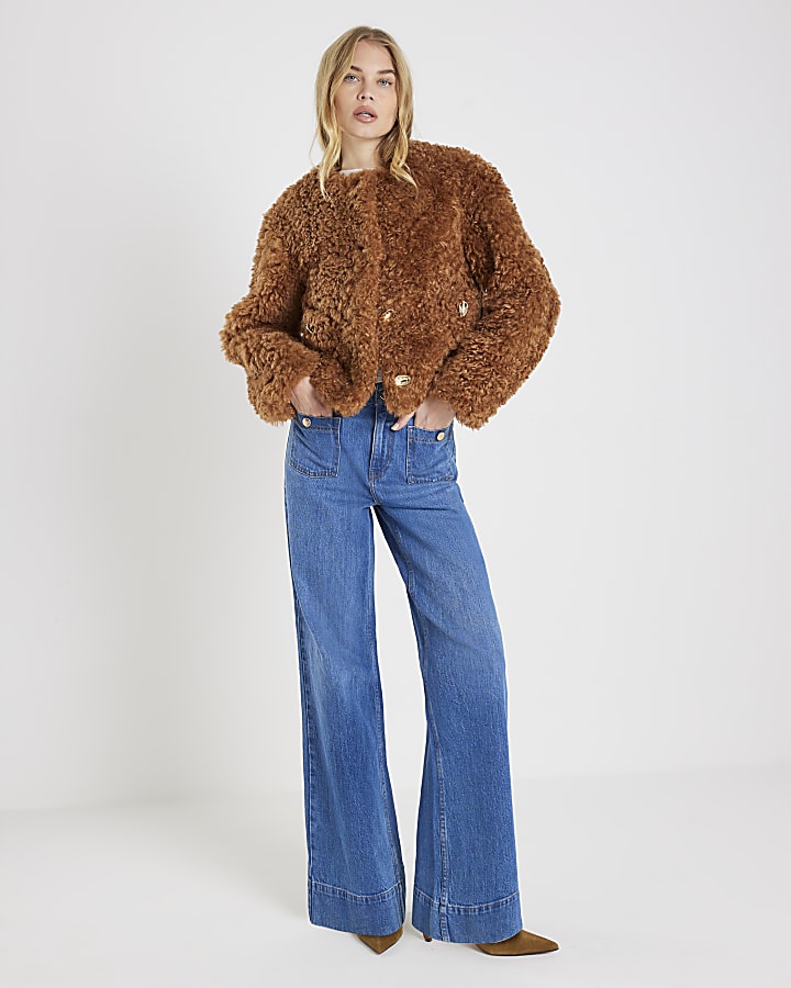 Blue High Rise Front Pocket Palazzo Jeans