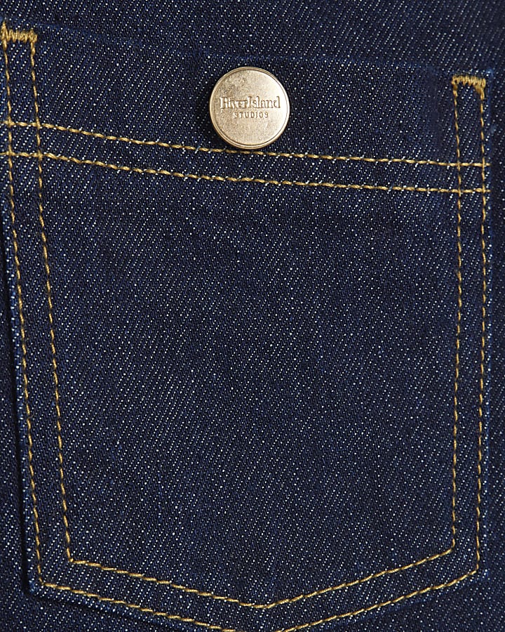 Blue High Rise Front Pocket Palazzo Jeans